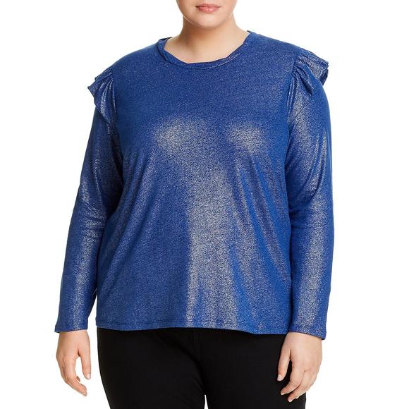 MICHAEL Michael Kors Tops - MICHAEL Michael Kors Womens Blue Linen Blend Top Blouse Shirt Plus NWOT